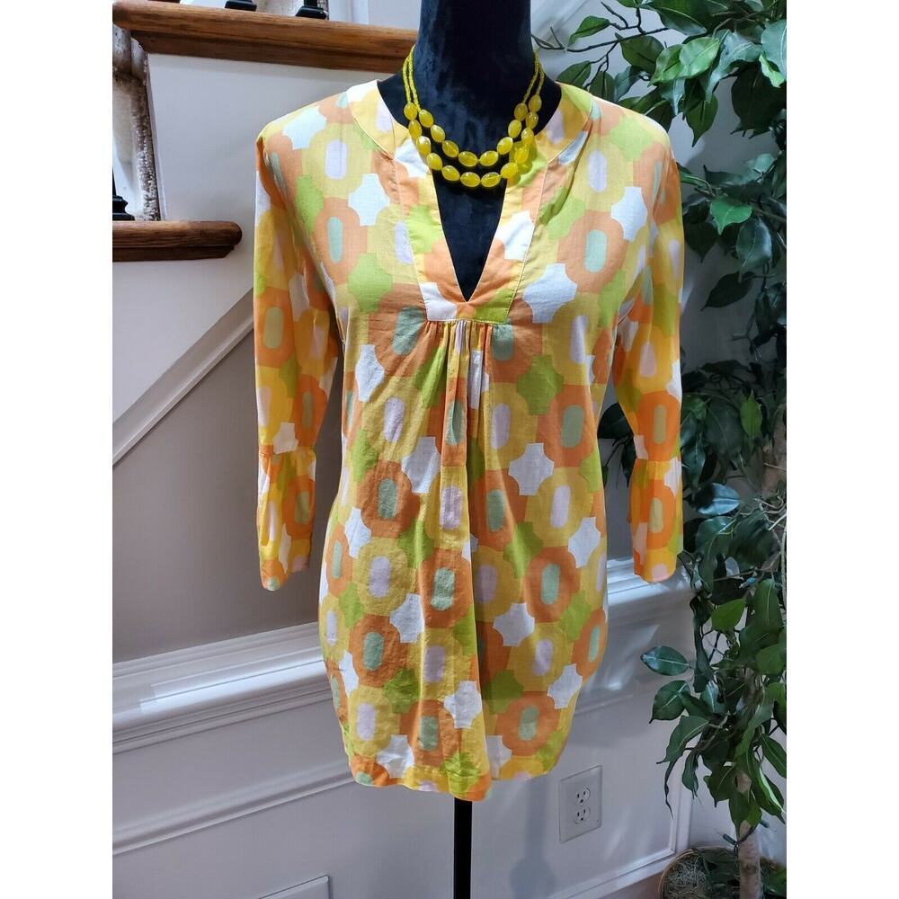 J.Crew Women's Multicolor 100% Cotton V-Neck Long Sleeve Top Blouse Size Small